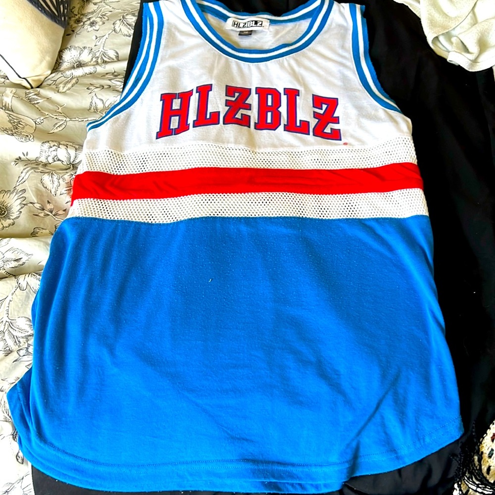 Hellz Bellz Vintage woman's basketball jersey with mesh center. Size M.